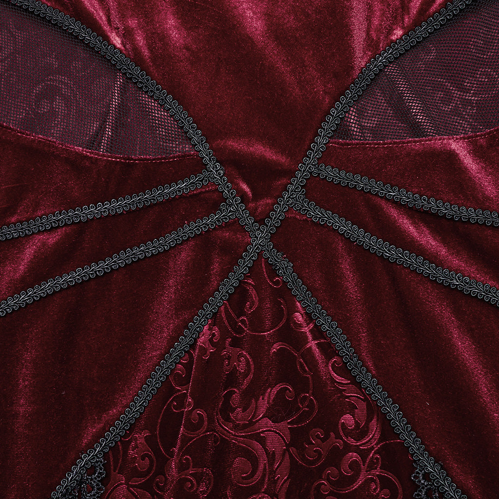 WQ-741LQF Gothic Velvet V-Neck Lace-Up Maxi Dress?-??Punk Rave Clothing