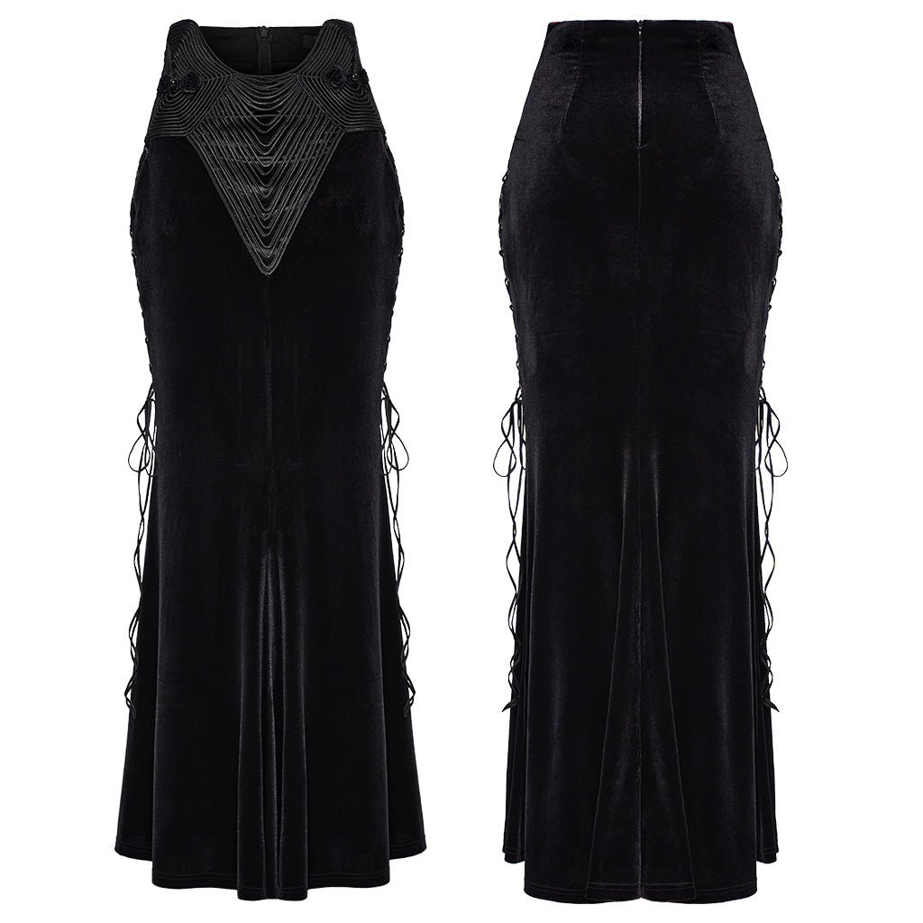 WQ-742BQF Elegant Gothic Fishtail Skirt with Lace-Up Side Details?-??Punk Rave Clothing