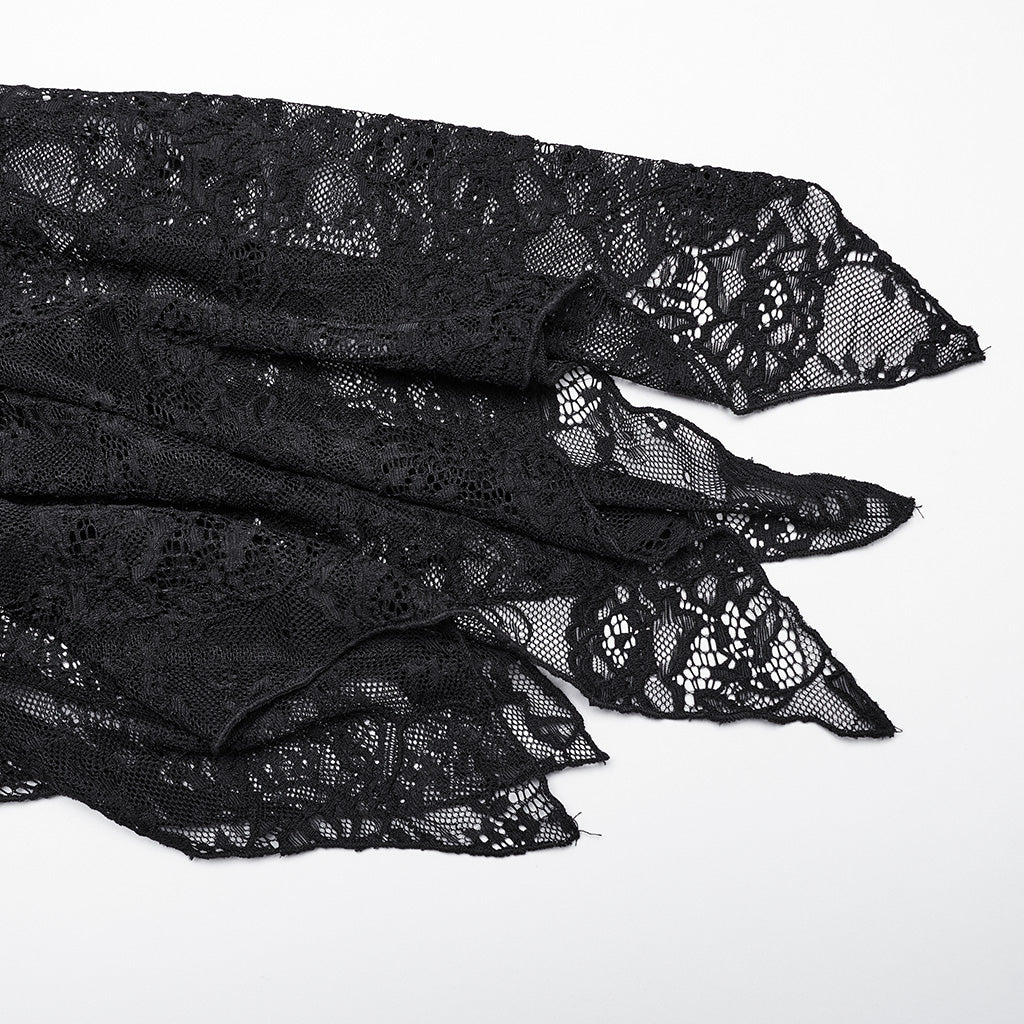 WQ-746LQF Gothic Lace Long Dress with Dramatic Batwing Sleeves?-??Punk Rave Clothing