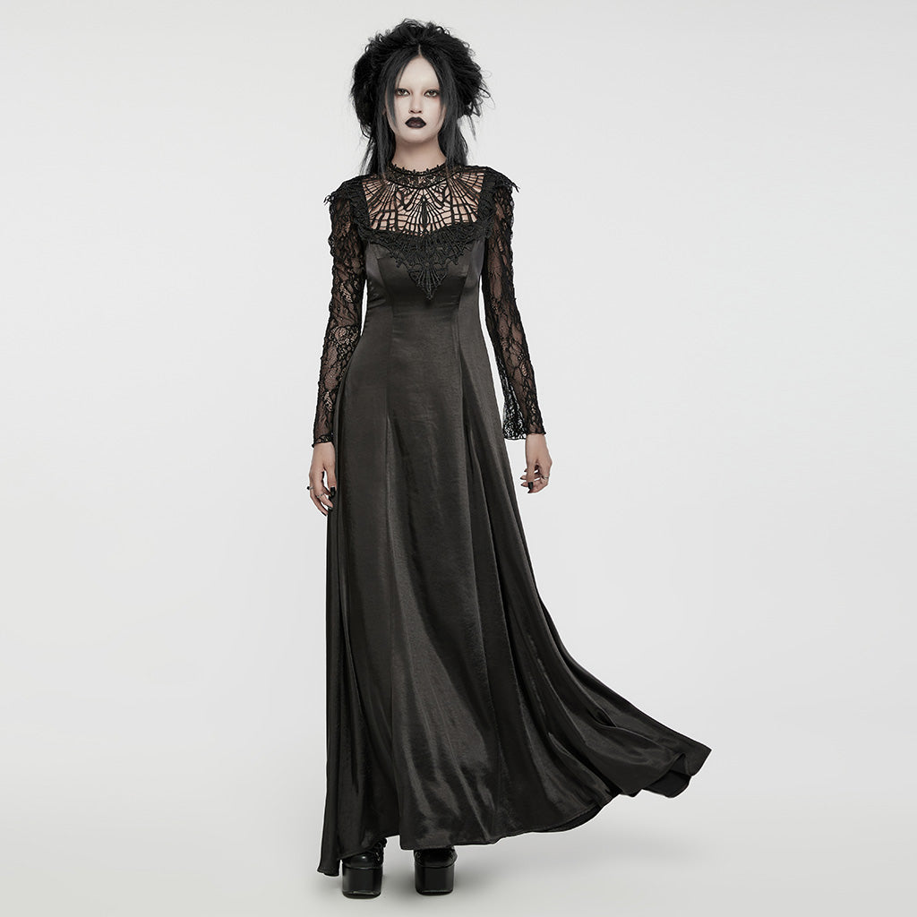 WQ-748LQF Elegant Gothic Lace Long Sleeve Black Dress?-??Punk Rave Clothing