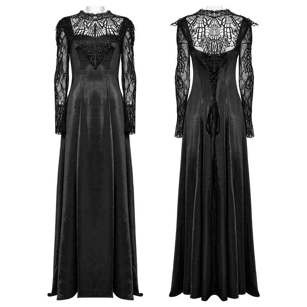 WQ-748LQF Elegant Gothic Lace Long Sleeve Black Dress?-??Punk Rave Clothing