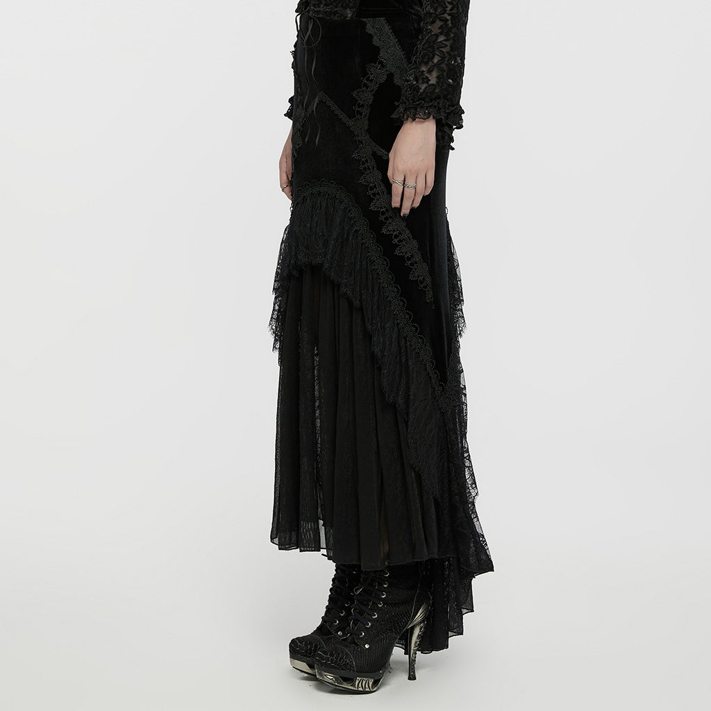 WQ-750BQF Elegant Gothic High-Low Lace Embellished Fishtail Skirt?-??Punk Rave Clothing