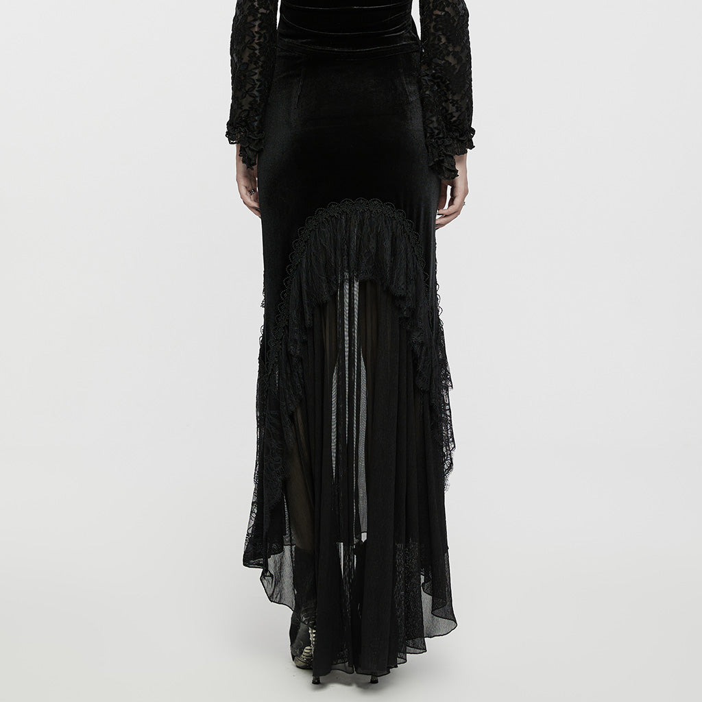 WQ-750BQF Elegant Gothic High-Low Lace Embellished Fishtail Skirt?-??Punk Rave Clothing