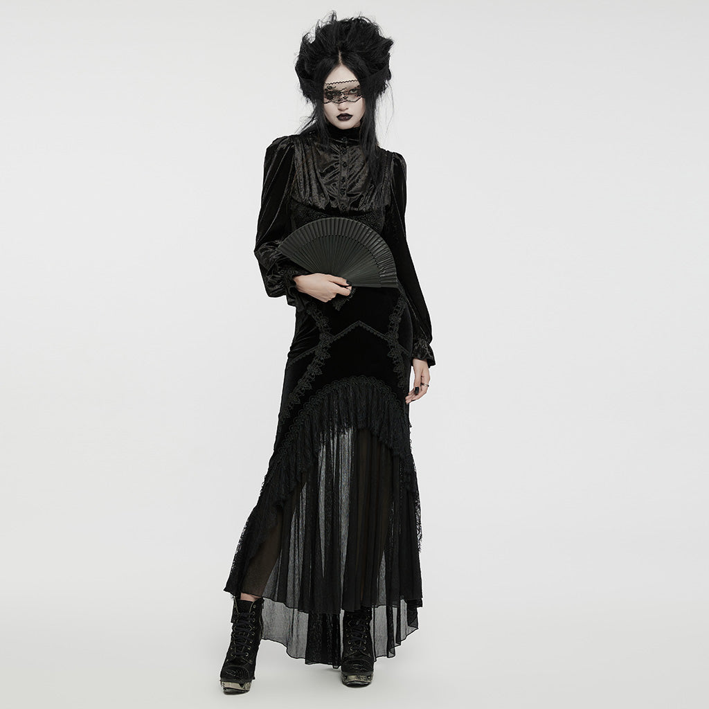 WQ-750BQF Elegant Gothic High-Low Lace Embellished Fishtail Skirt?-??Punk Rave Clothing