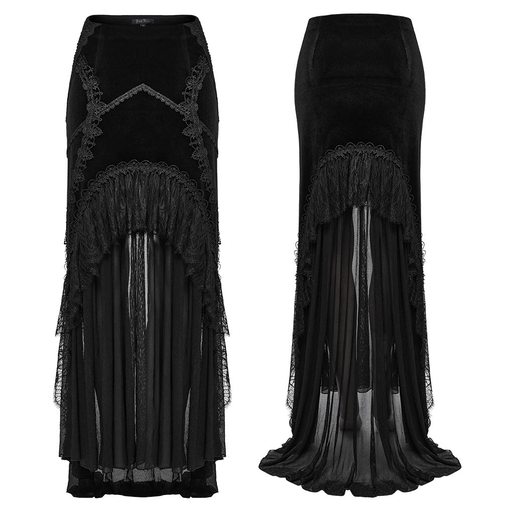 WQ-750BQF Elegant Gothic High-Low Lace Embellished Fishtail Skirt?-??Punk Rave Clothing