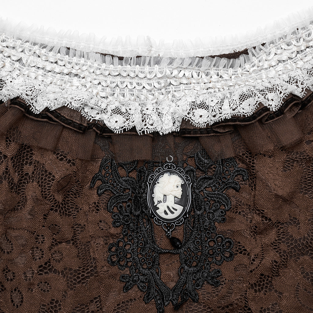 WQ-754LQF Victorian Layered Gothic Dress Off-Shoulder Lace Trimmed Gown