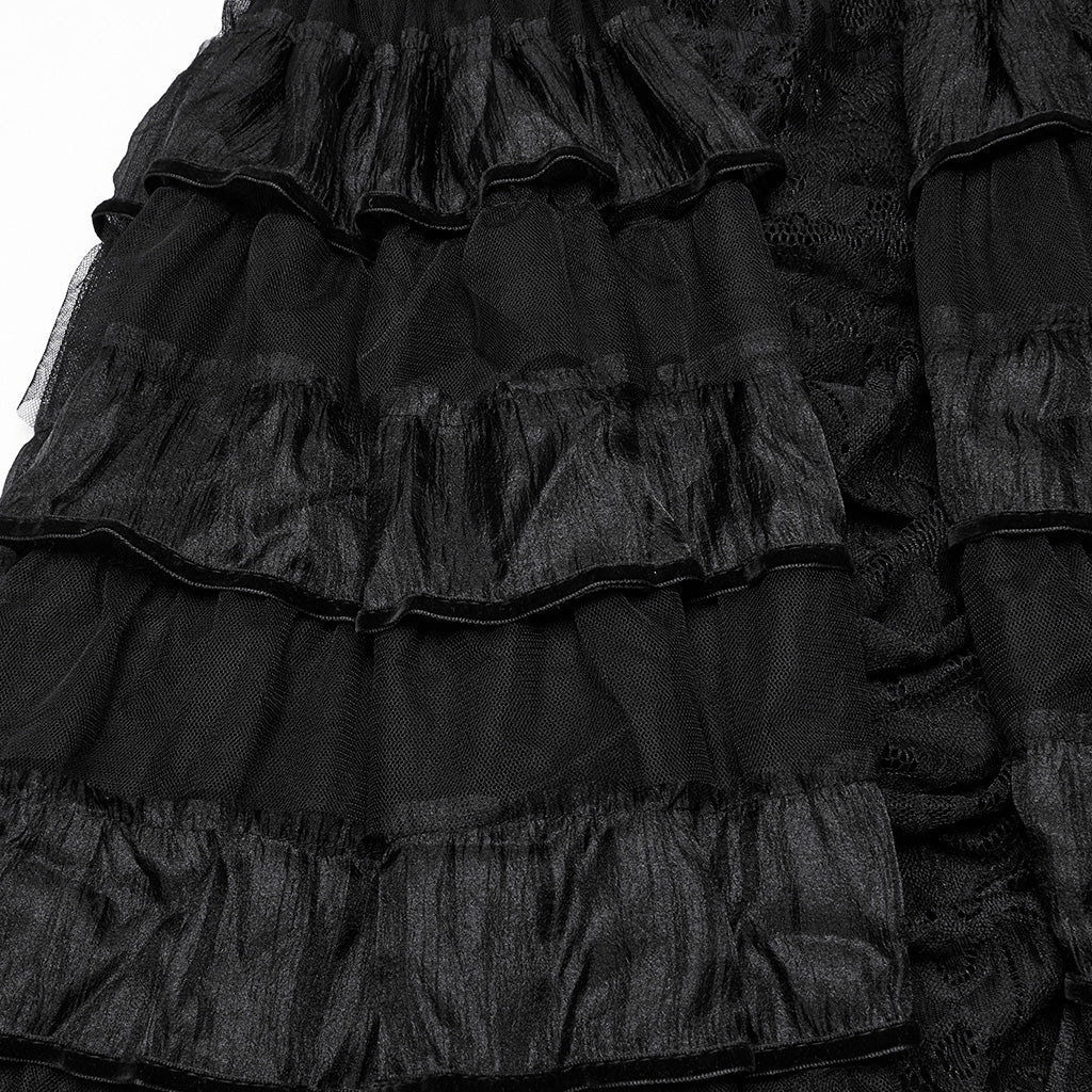 WQ-754LQF Victorian Layered Gothic Dress Off-Shoulder Lace Trimmed Gown