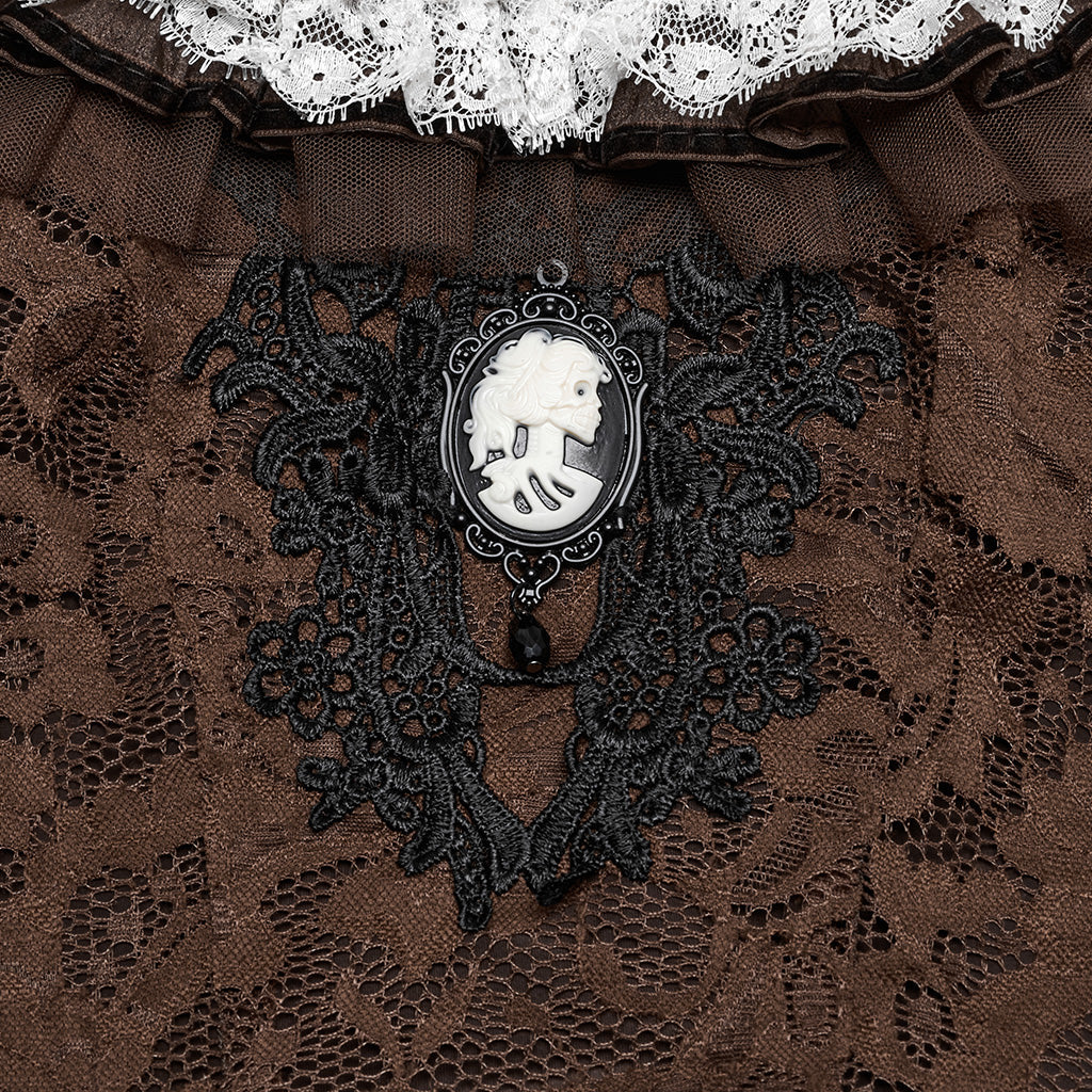 WQ-754LQF Victorian Layered Gothic Dress Off-Shoulder Lace Trimmed Gown