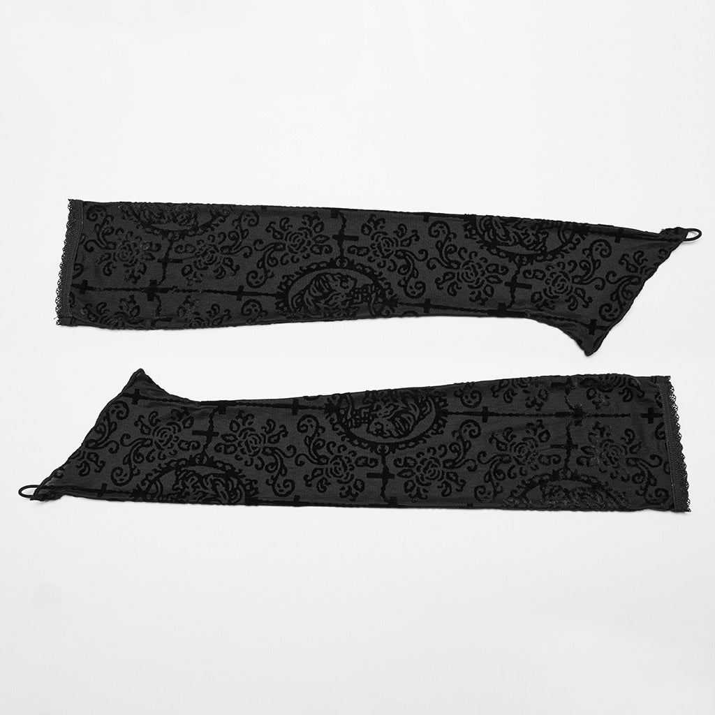 WQ-756LQF Velvet Gothic Dress with Lace Details and High Slit?-??Punk Rave Clothing