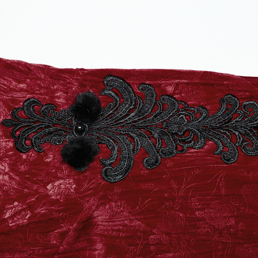 WQ-756LQF Velvet Gothic Dress with Lace Details and High Slit?-??Punk Rave Clothing