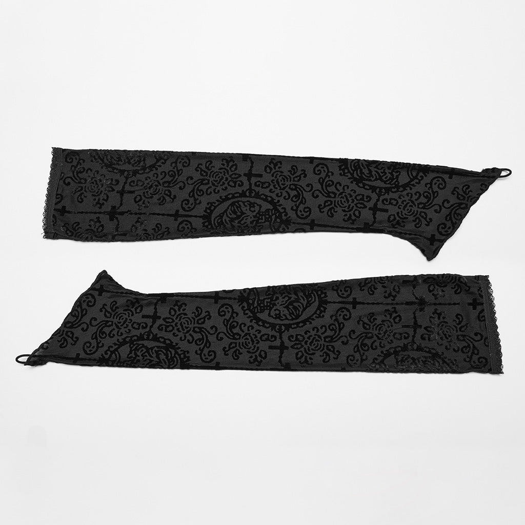 WQ-756LQF Velvet Gothic Dress with Lace Details and High Slit?-??Punk Rave Clothing