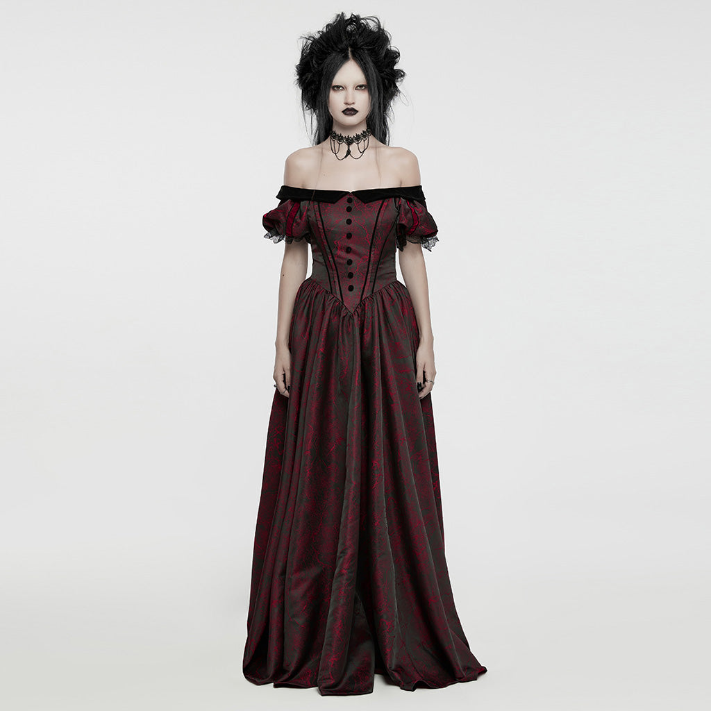 WQ-757LQF Elegant Black Off-Shoulder Gothic Dress With Lace Corset?-??Punk Rave Clothing