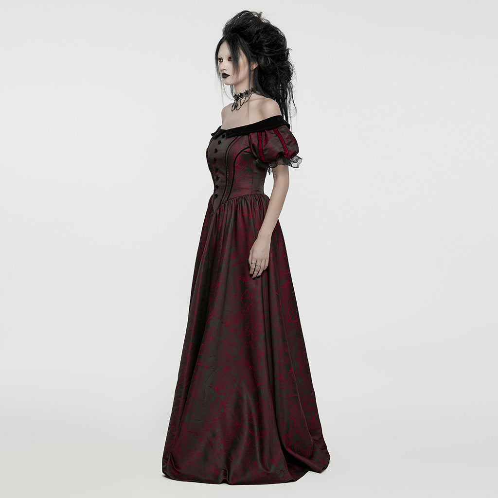 WQ-757LQF Elegant Black Off-Shoulder Gothic Dress With Lace Corset?-??Punk Rave Clothing