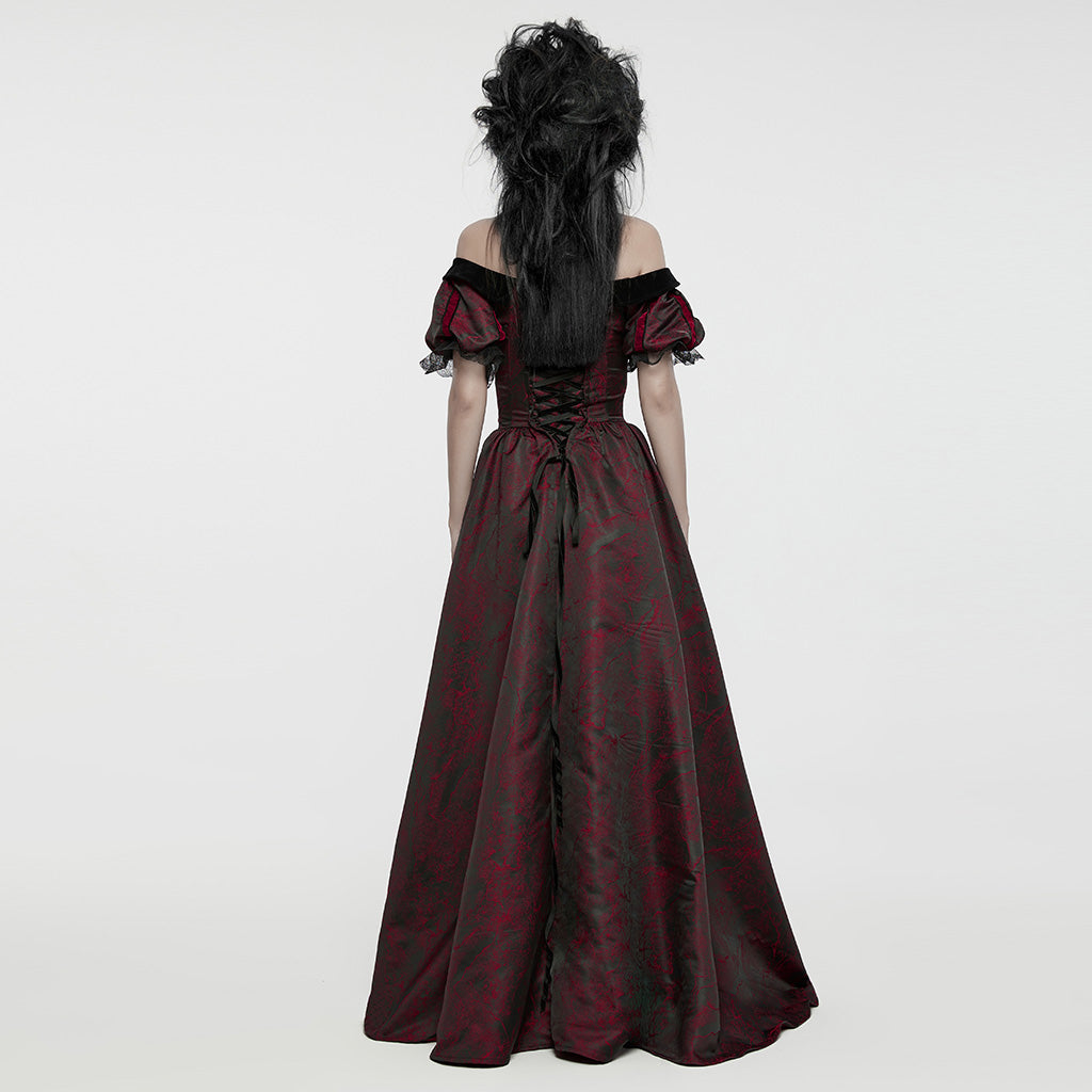 WQ-757LQF Elegant Black Off-Shoulder Gothic Dress With Lace Corset?-??Punk Rave Clothing