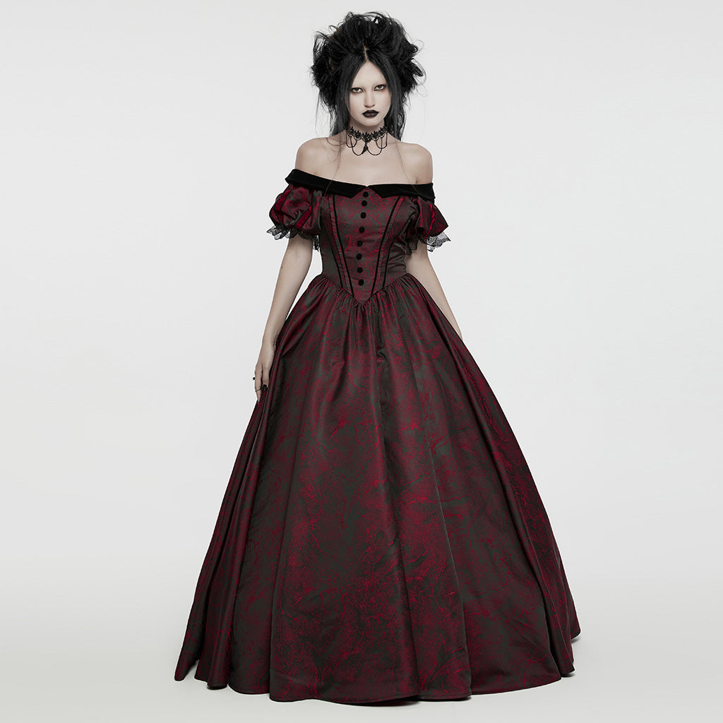 WQ-757LQF Elegant Black Off-Shoulder Gothic Dress With Lace Corset?-??Punk Rave Clothing