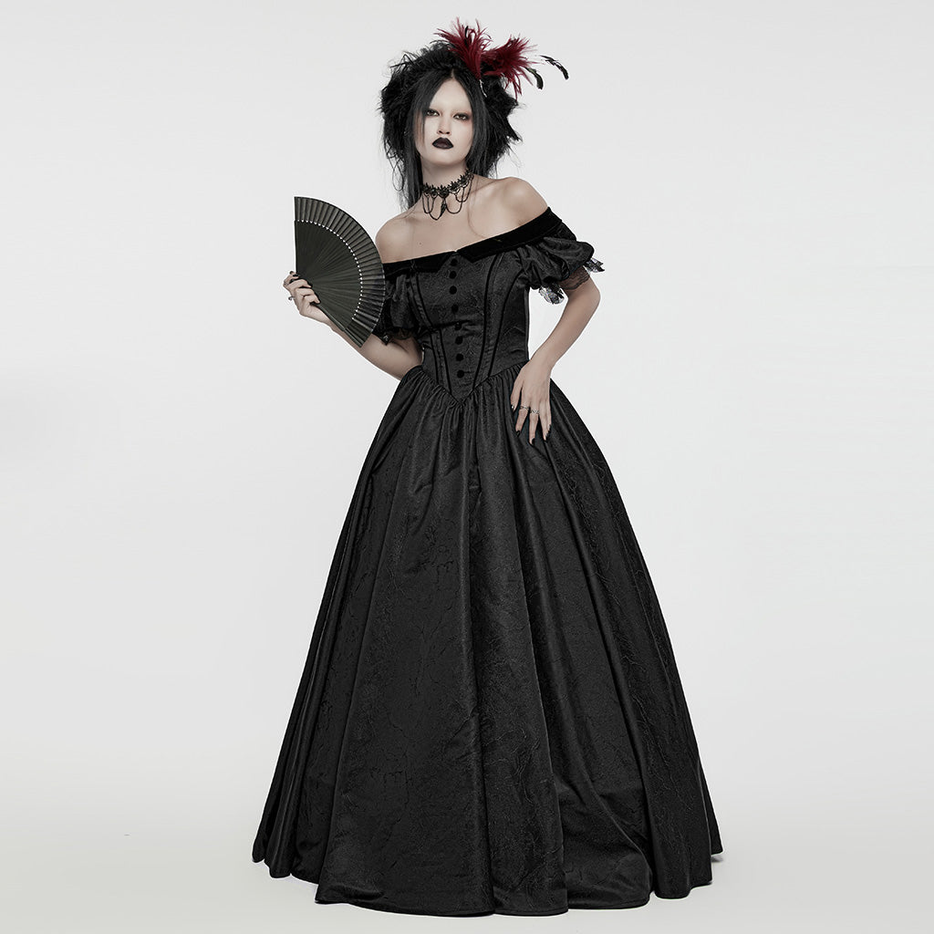 WQ-757LQF Elegant Black Off-Shoulder Gothic Dress With Lace Corset?-??Punk Rave Clothing