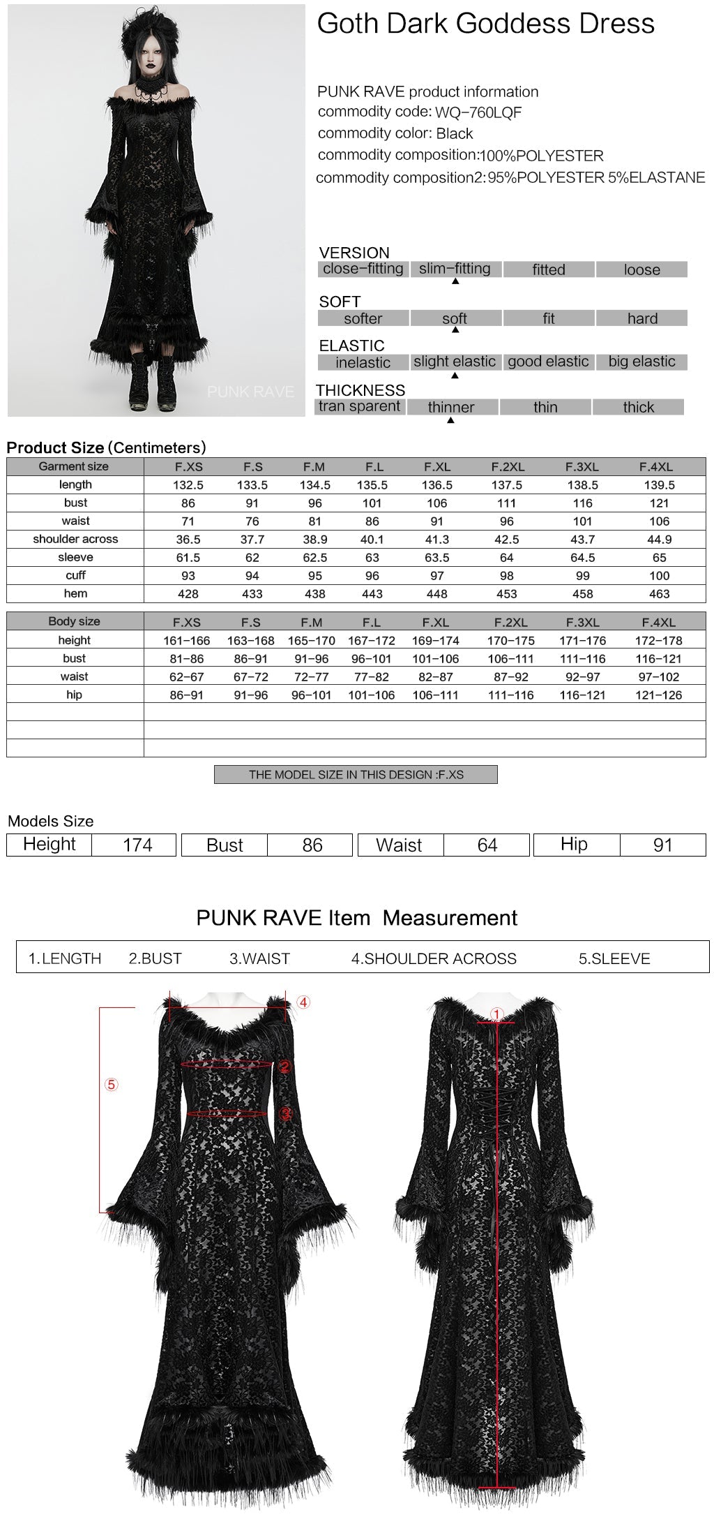 WQ-760LQF Gothic Lace Flare Sleeve Black Dress Dark Elegance?-??Punk Rave Clothing
