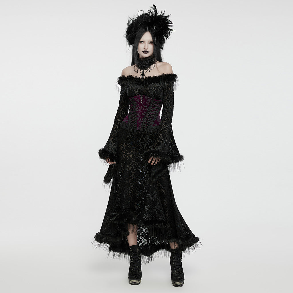 WQ-760LQF Gothic Lace Flare Sleeve Black Dress Dark Elegance?-??Punk Rave Clothing
