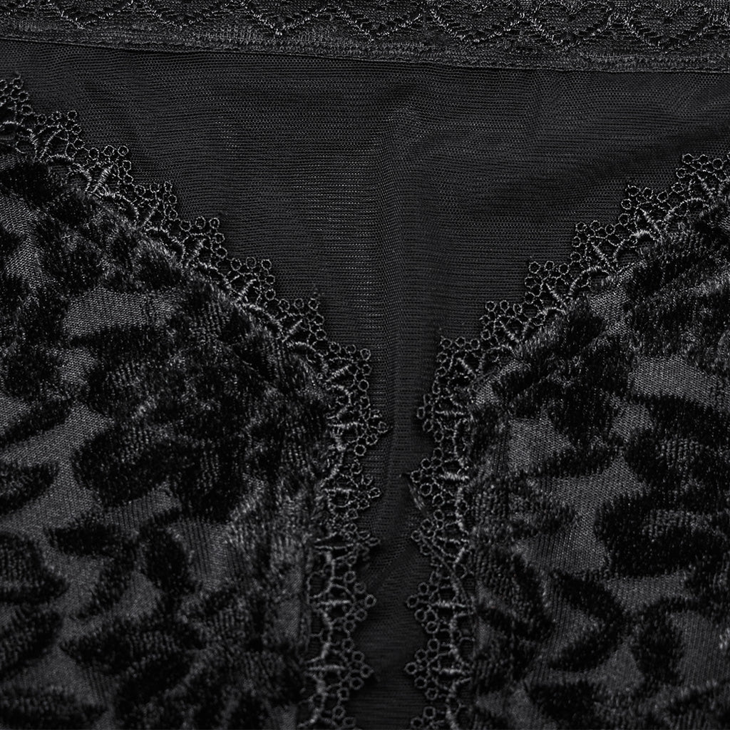 WQ-761LQF Velvet Lace Trim Gothic Off-Shoulder Long Black Dress?-??Punk Rave Clothing