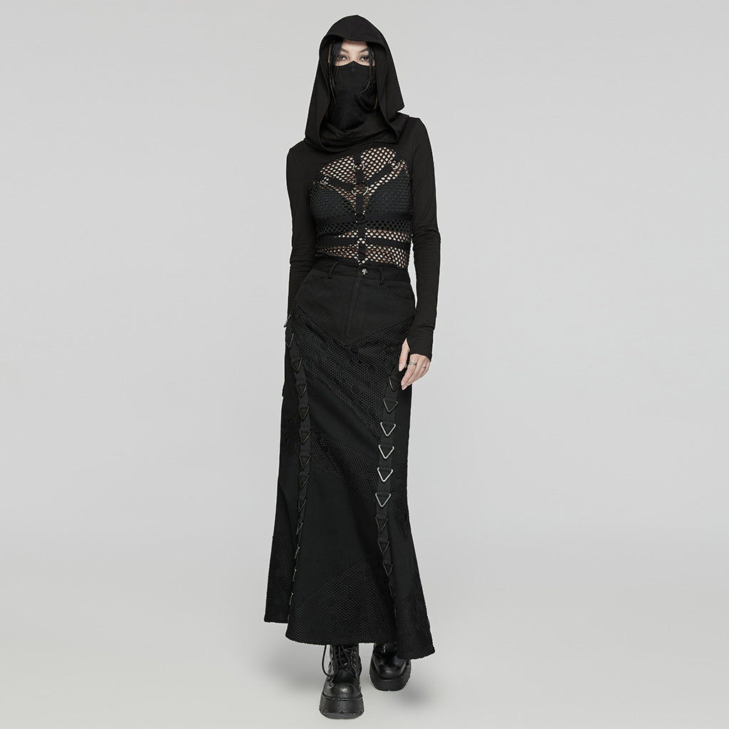 WQ-762BQF Gothic Black Punk Skirt with Mesh Lace Detailing?-??Punk Rave Clothing