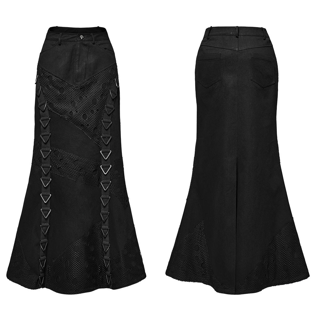 WQ-762BQF Gothic Black Punk Skirt with Mesh Lace Detailing?-??Punk Rave Clothing