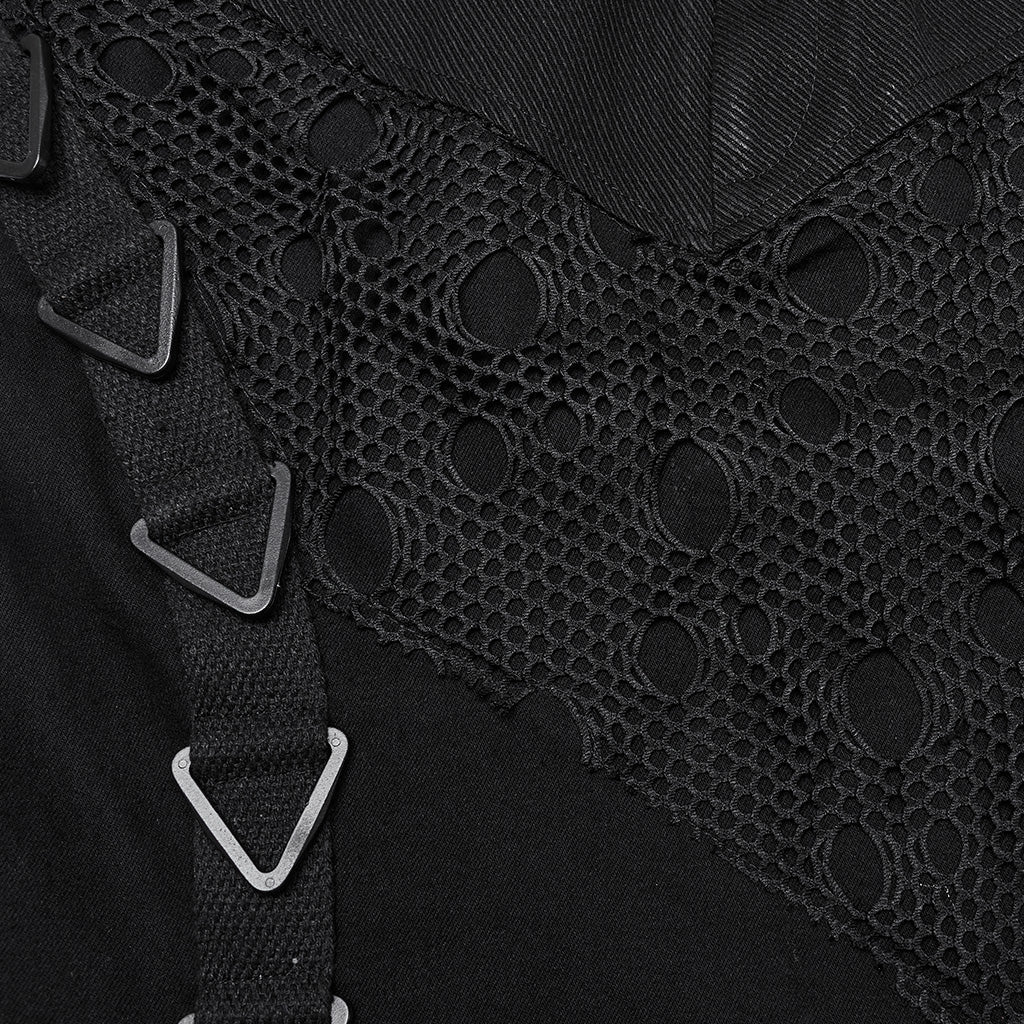 WQ-762BQF Gothic Black Punk Skirt with Mesh Lace Detailing?-??Punk Rave Clothing