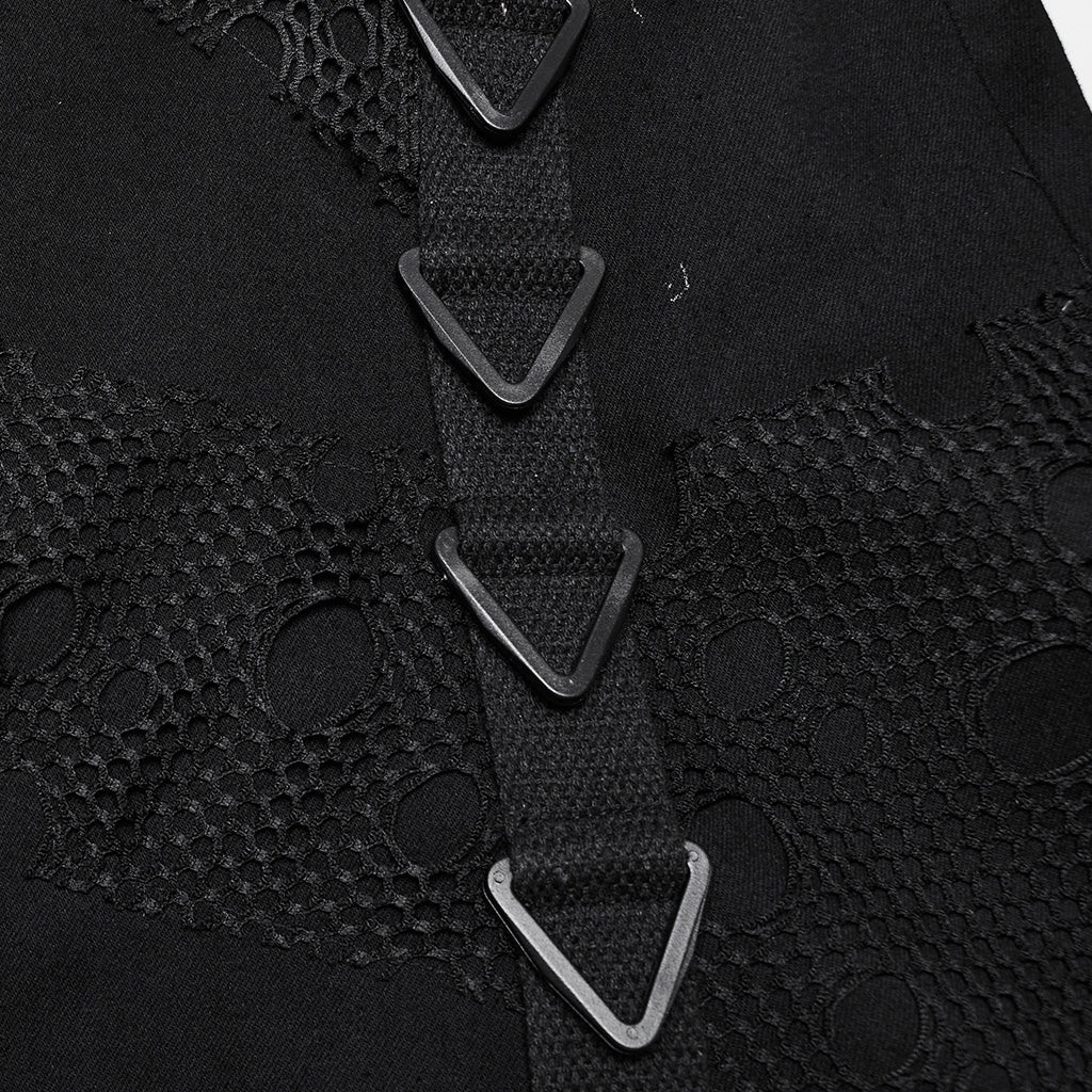 WQ-762BQF Gothic Black Punk Skirt with Mesh Lace Detailing?-??Punk Rave Clothing