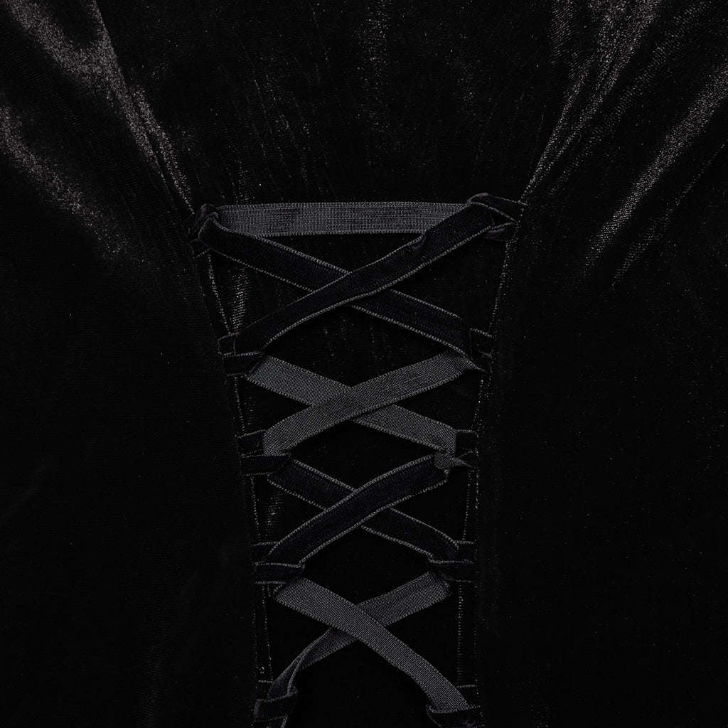 WQ-763LQF Elegant Gothic Velvet Dress with Lace Sleeves and Corset Back?-??Punk Rave Clothing