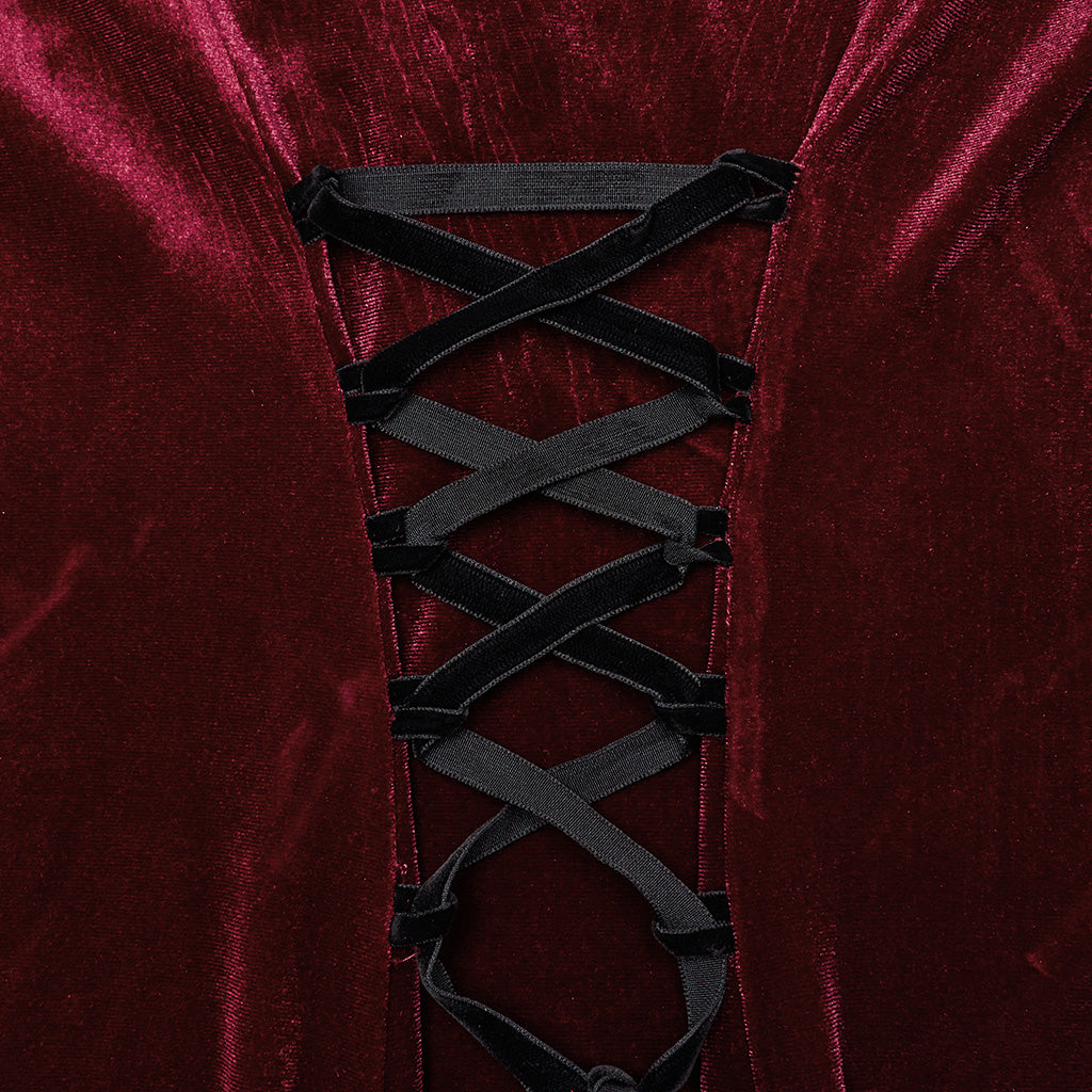 WQ-763LQF Elegant Gothic Velvet Dress with Lace Sleeves and Corset Back?-??Punk Rave Clothing
