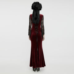 WQ-763LQF Elegant Gothic Velvet Dress with Lace Sleeves and Corset Back