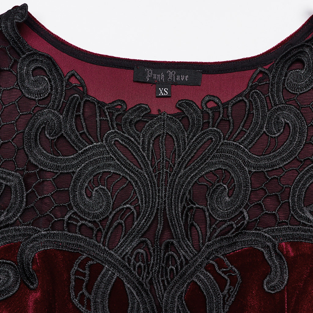 WQ-763LQF Elegant Gothic Velvet Dress with Lace Sleeves and Corset Back?-??Punk Rave Clothing