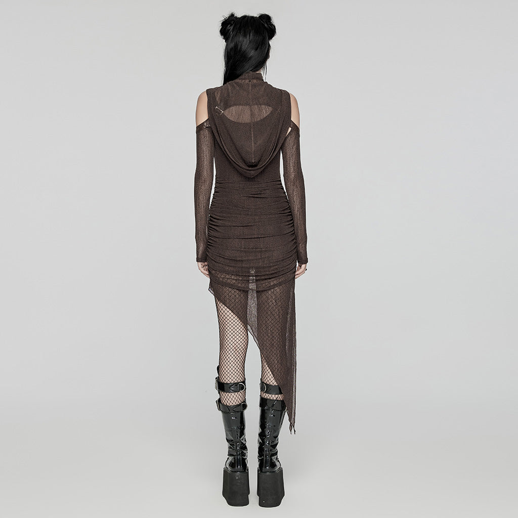 WQ-768LQF Edgy Two-Piece Hooded Mesh Black Punk Dress?-??Punk Rave Clothing