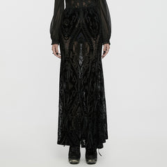 WQ-769BQF Elegant black Velvet Embroidered Gothic Maxi Skirt