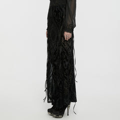 WQ-769BQF Elegant black Velvet Embroidered Gothic Maxi Skirt