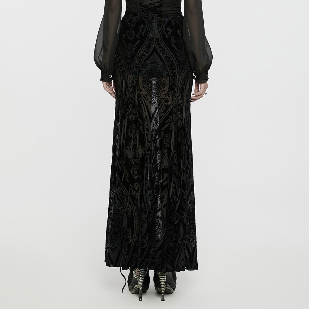 WQ-769BQF Elegant black Velvet Embroidered Gothic Maxi Skirt