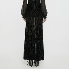 WQ-769BQF Elegant black Velvet Embroidered Gothic Maxi Skirt