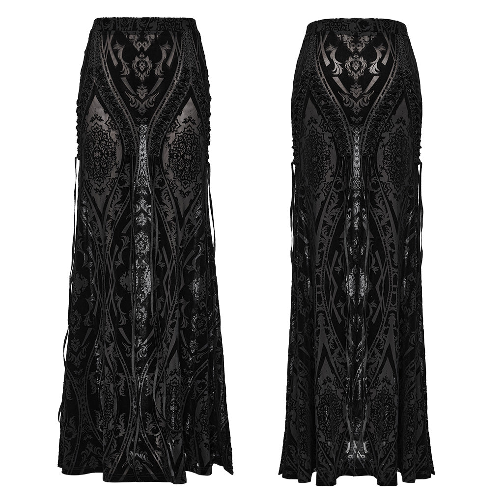 WQ-769BQF Elegant black Velvet Embroidered Gothic Maxi Skirt