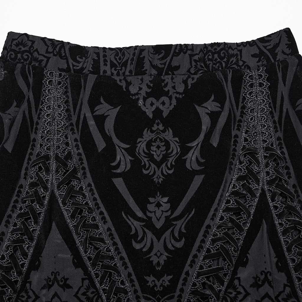 WQ-769BQF Elegant black Velvet Embroidered Gothic Maxi Skirt