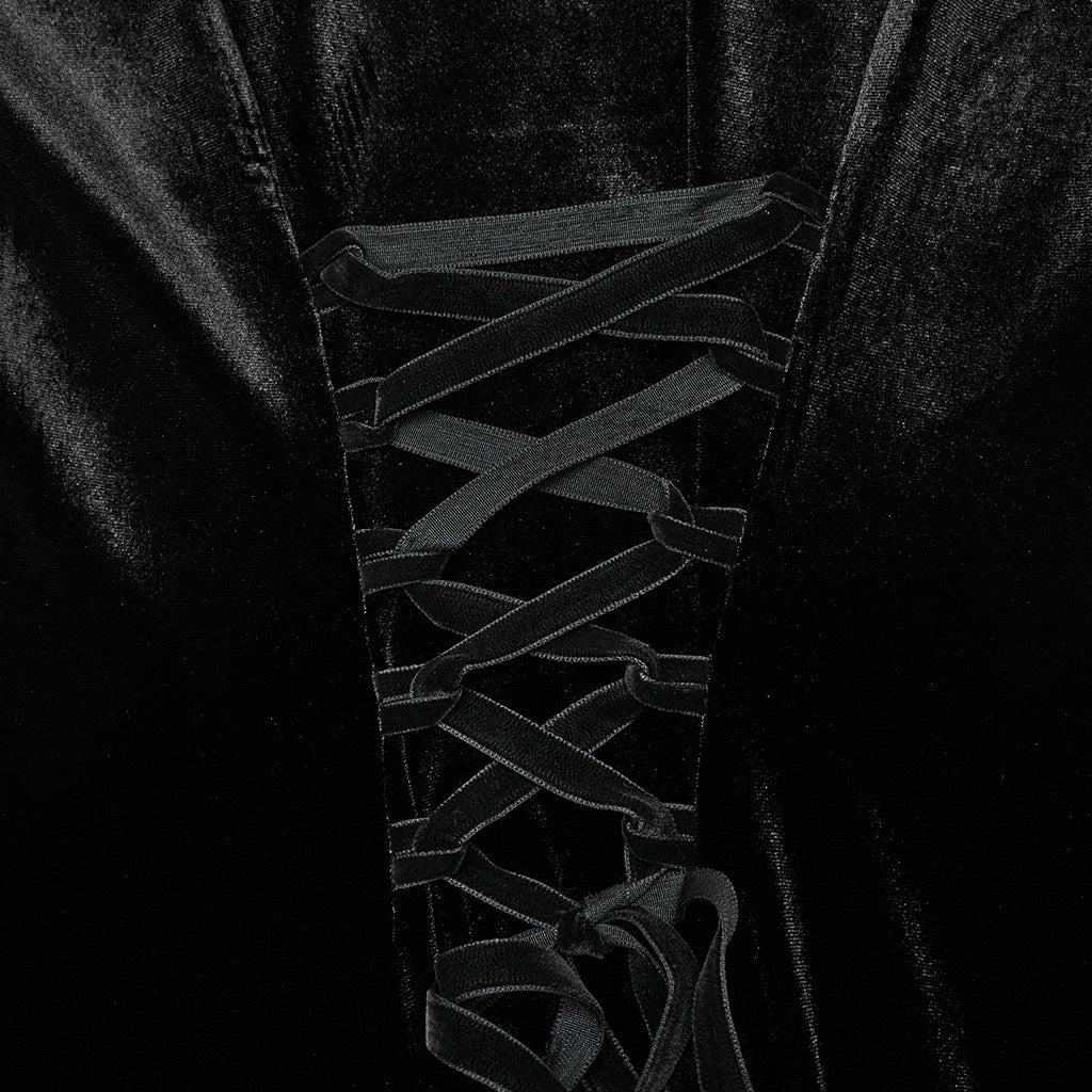 WQ-770LQF Velvet Gothic Dress with Lace Embellishments and Lace-up Back?-??Punk Rave Clothing