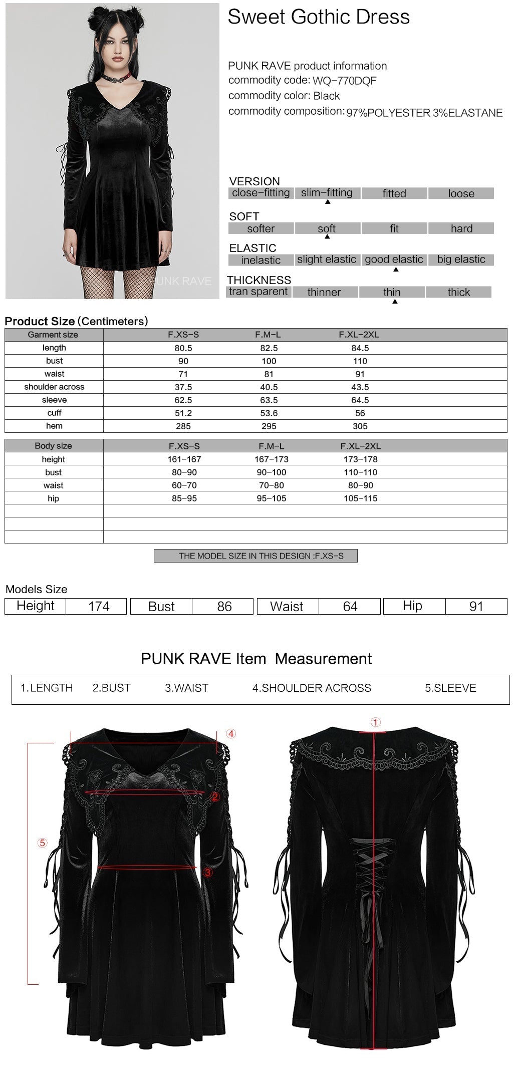 WQ-770LQF Velvet Gothic Dress with Lace Embellishments and Lace-up Back?-??Punk Rave Clothing