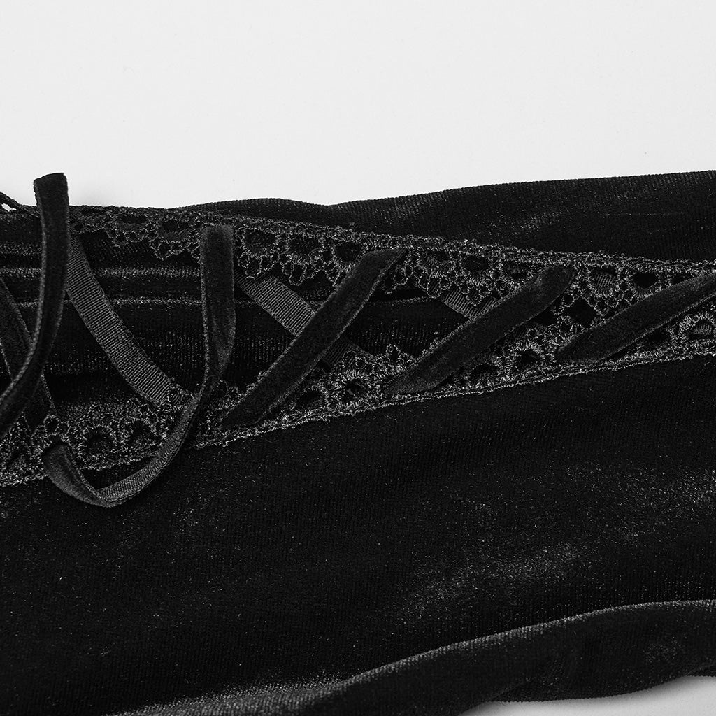 WQ-770LQF Velvet Gothic Dress with Lace Embellishments and Lace-up Back?-??Punk Rave Clothing