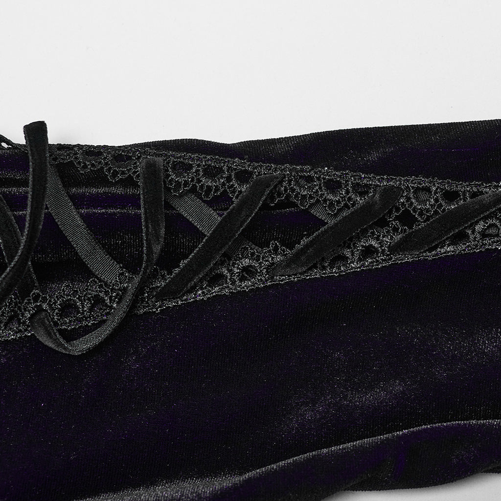 WQ-770LQF Velvet Gothic Dress with Lace Embellishments and Lace-up Back?-??Punk Rave Clothing