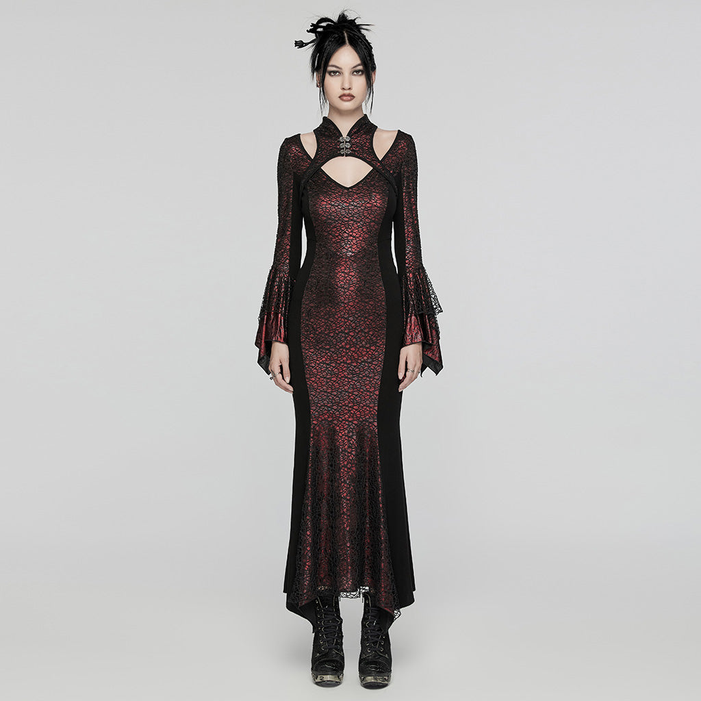 WQ-772LQF Elegant Gothic Lace Maxi Dress with Bell Sleeves?-??Punk Rave Clothing