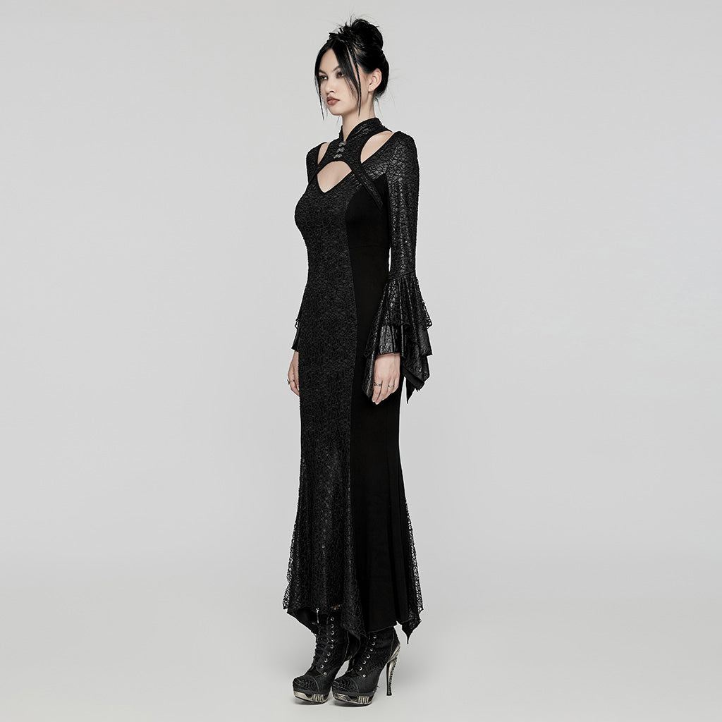 WQ-772LQF Elegant Gothic Lace Maxi Dress with Bell Sleeves?-??Punk Rave Clothing