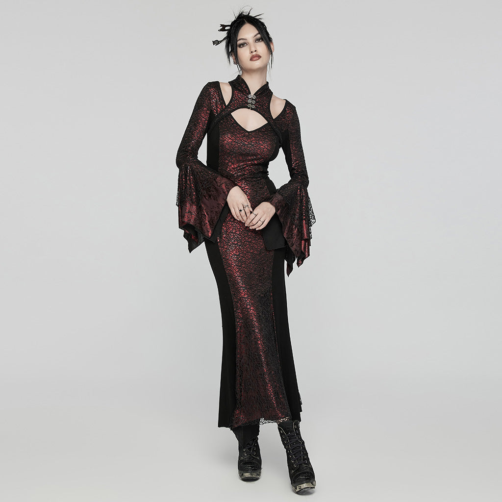 WQ-772LQF Elegant Gothic Lace Maxi Dress with Bell Sleeves?-??Punk Rave Clothing