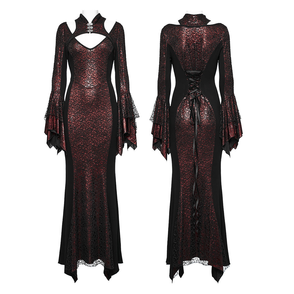 WQ-772LQF Elegant Gothic Lace Maxi Dress with Bell Sleeves?-??Punk Rave Clothing