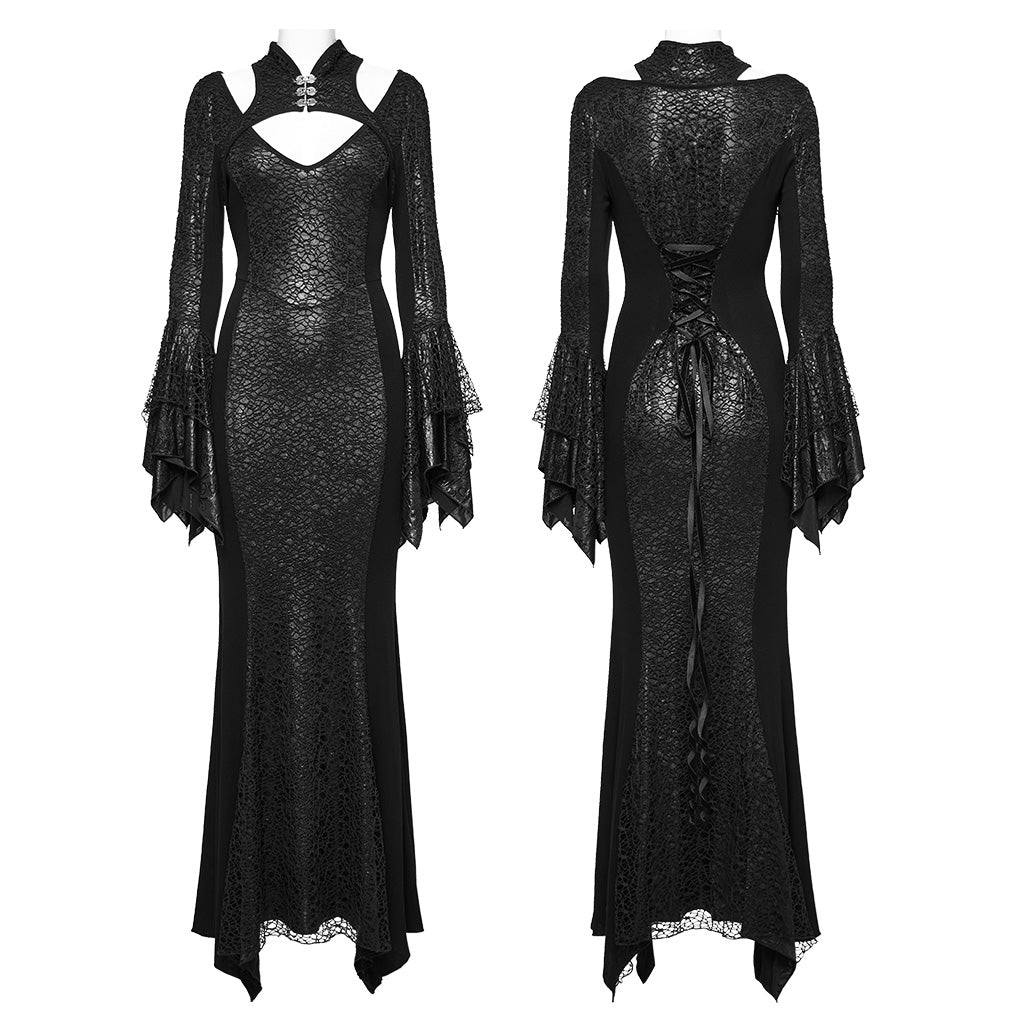 WQ-772LQF Elegant Gothic Lace Maxi Dress with Bell Sleeves?-??Punk Rave Clothing