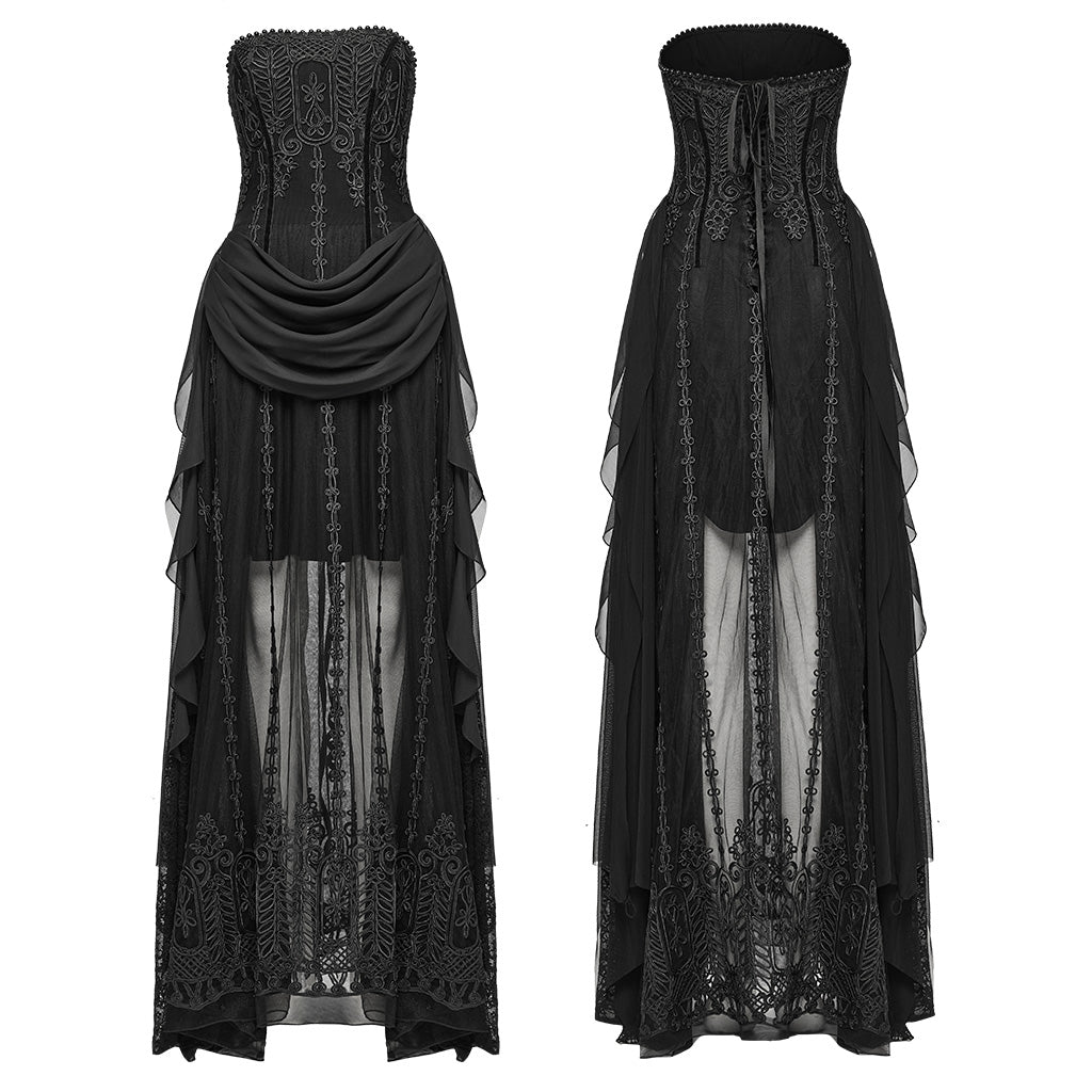 WQ-773LQF Gothic Dress Sheer Lace Embroidered Strapless Elegant Maxi Design?-??Punk Rave Clothing