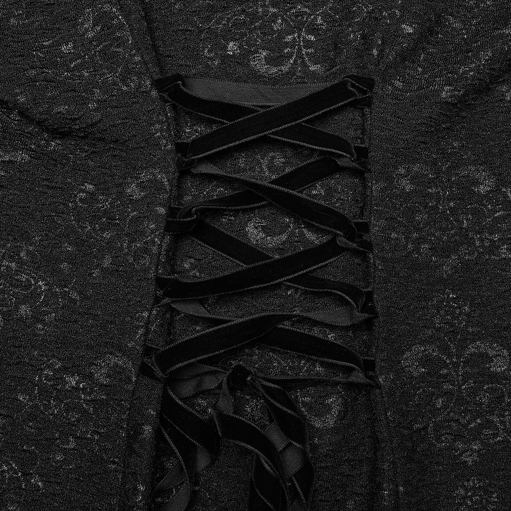 WQ-774LQF Ethereal Black Lace Gothic Dress with Chiffon Cape Sleeves?-??Punk Rave Clothing