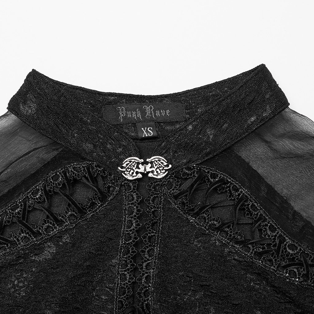 WQ-774LQF Ethereal Black Lace Gothic Dress with Chiffon Cape Sleeves?-??Punk Rave Clothing
